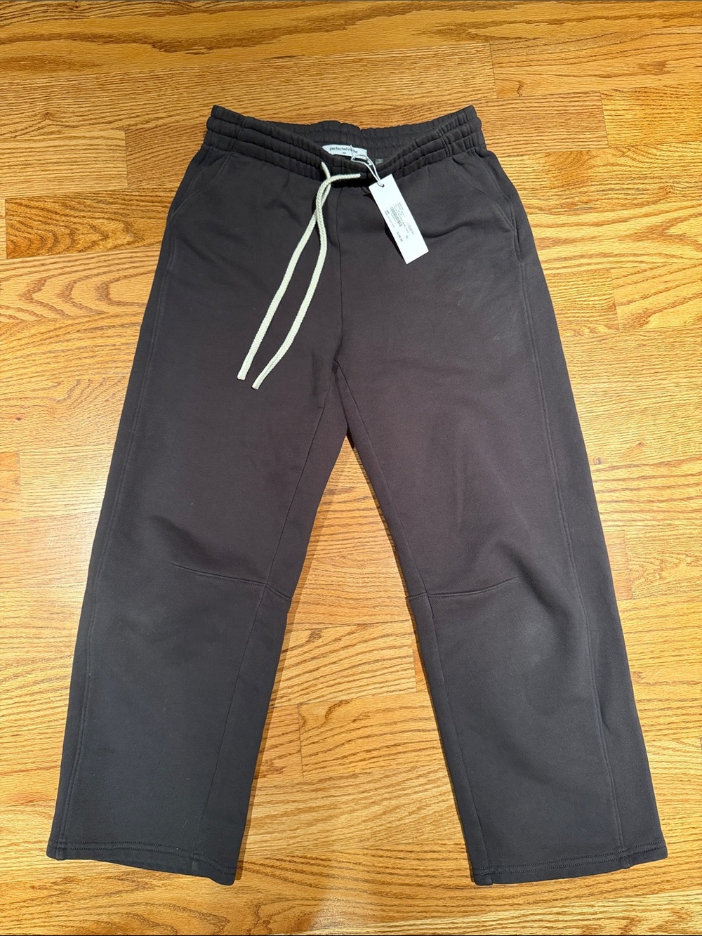 perfectwhitetee Black Straight-Leg Drawstring Pants with White Cord
